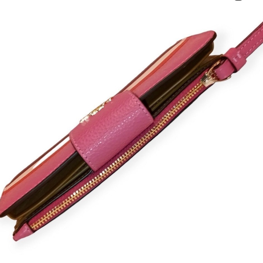 Coach Pink Leather Wristlet Wallet with Stripe Accents - Picture 3 of 11